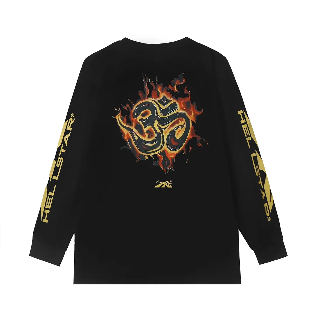 5511# P136 Hellstar Hellstar letter print lightning high street men and women hip-hop loose long-sleeved T-shirt Color: Black Size: S M L XL