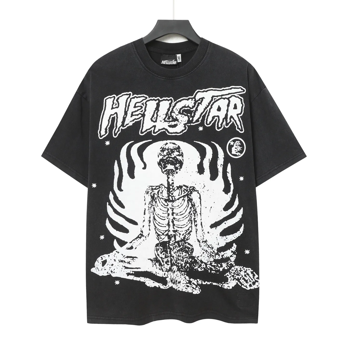 P122 Hellstar Cross-border European and American style street fashion brand pure cotton T-shirt Fabric (fabric): 32 counts of 250g washed combed double yarn pure cotton Size (size): S-M- L- X L Color (colour): Washed black (spray Ma Liu)