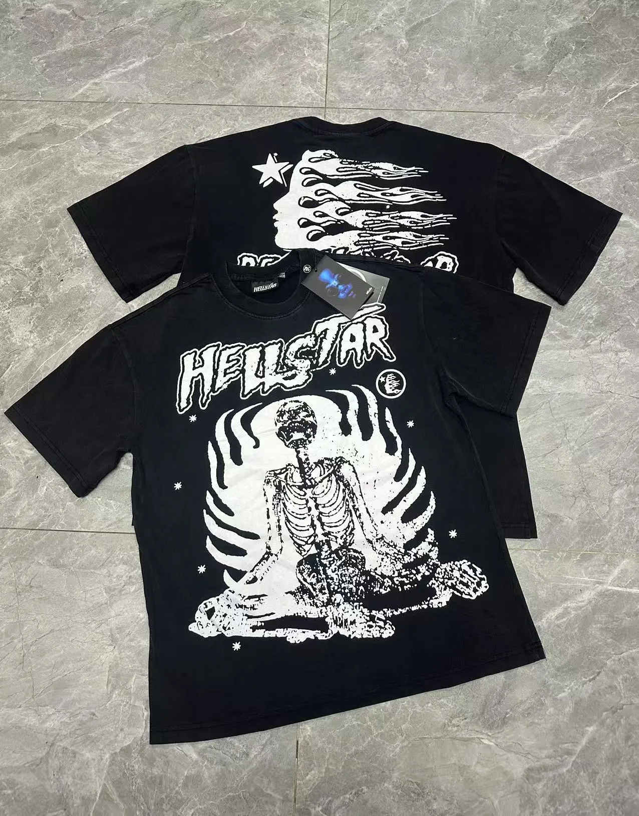 P122 Hellstar Cross-border European and American style street fashion brand pure cotton T-shirt Fabric (fabric): 32 counts of 250g washed combed double yarn pure cotton Size (size): S-M- L- X L Color (colour): Washed black (spray Ma Liu)