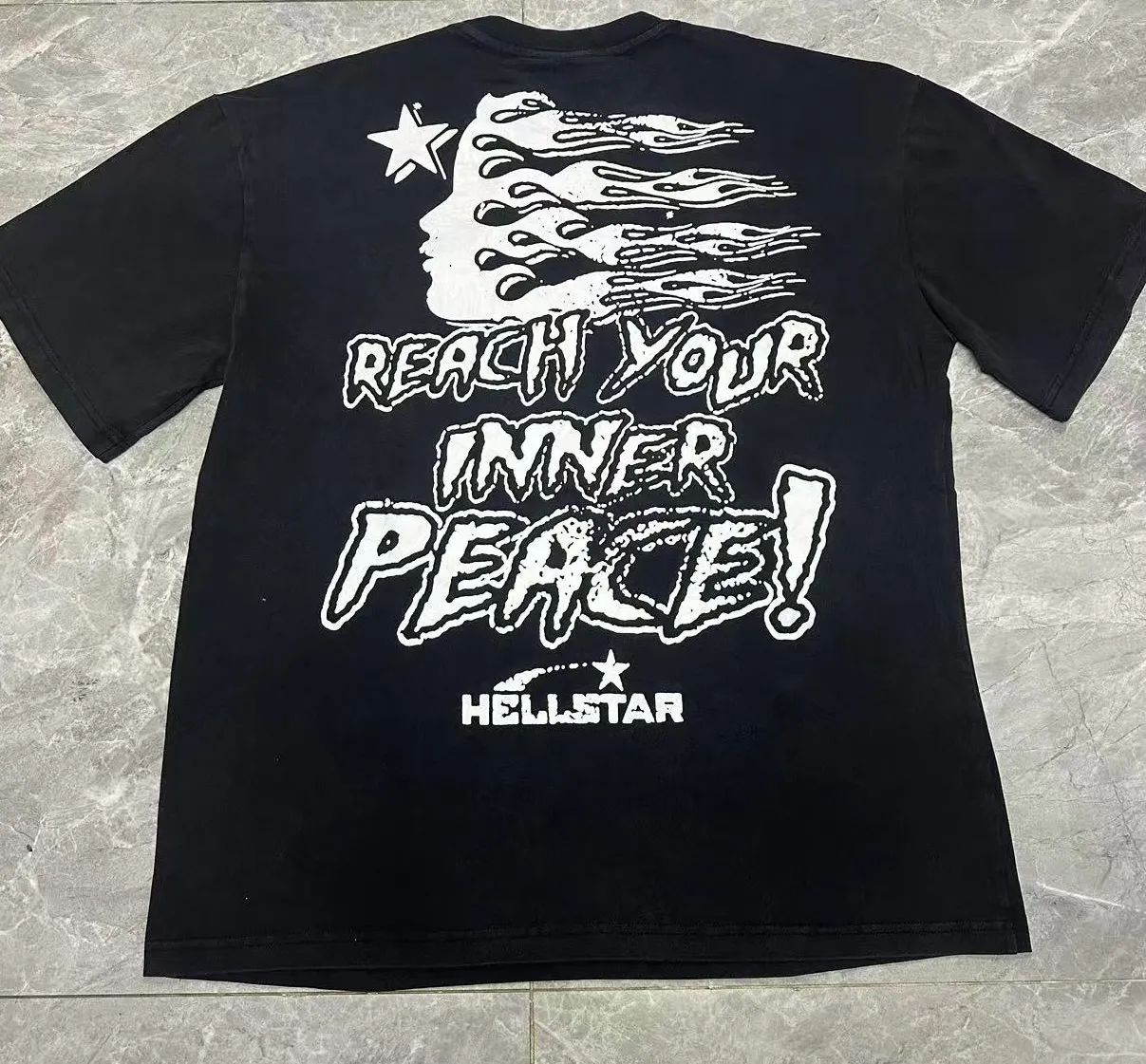 P122 Hellstar Cross-border European and American style street fashion brand pure cotton T-shirt Fabric (fabric): 32 counts of 250g washed combed double yarn pure cotton Size (size): S-M- L- X L Color (colour): Washed black (spray Ma Liu)