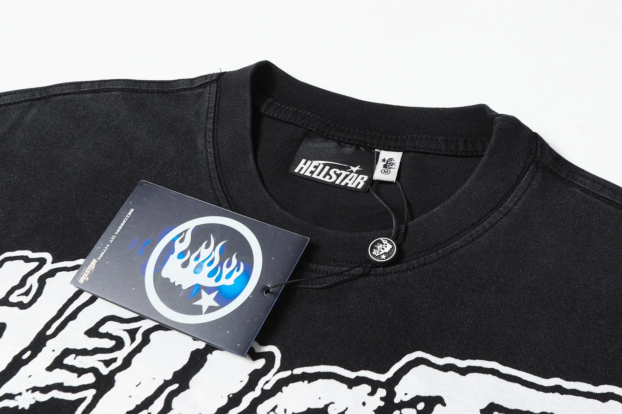 P122 Hellstar Cross-border European and American style street fashion brand pure cotton T-shirt Fabric (fabric): 32 counts of 250g washed combed double yarn pure cotton Size (size): S-M- L- X L Color (colour): Washed black (spray Ma Liu)