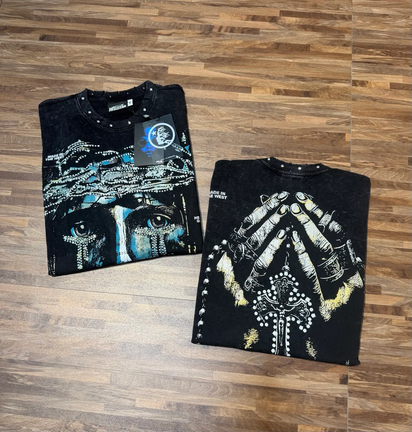 P134 Hellstar/Hellstar (actual shot) Craftsmanship: Washed retro whole piece worn + hand-made diamonds + hot stamping digital printing Cross-border European and American style street brand pure cotton T-shirt Fabric (fabric): 32 counts 250g washed combed double yarn pure cotton Size (size): S-M- L- X L Color (colour): Washed black