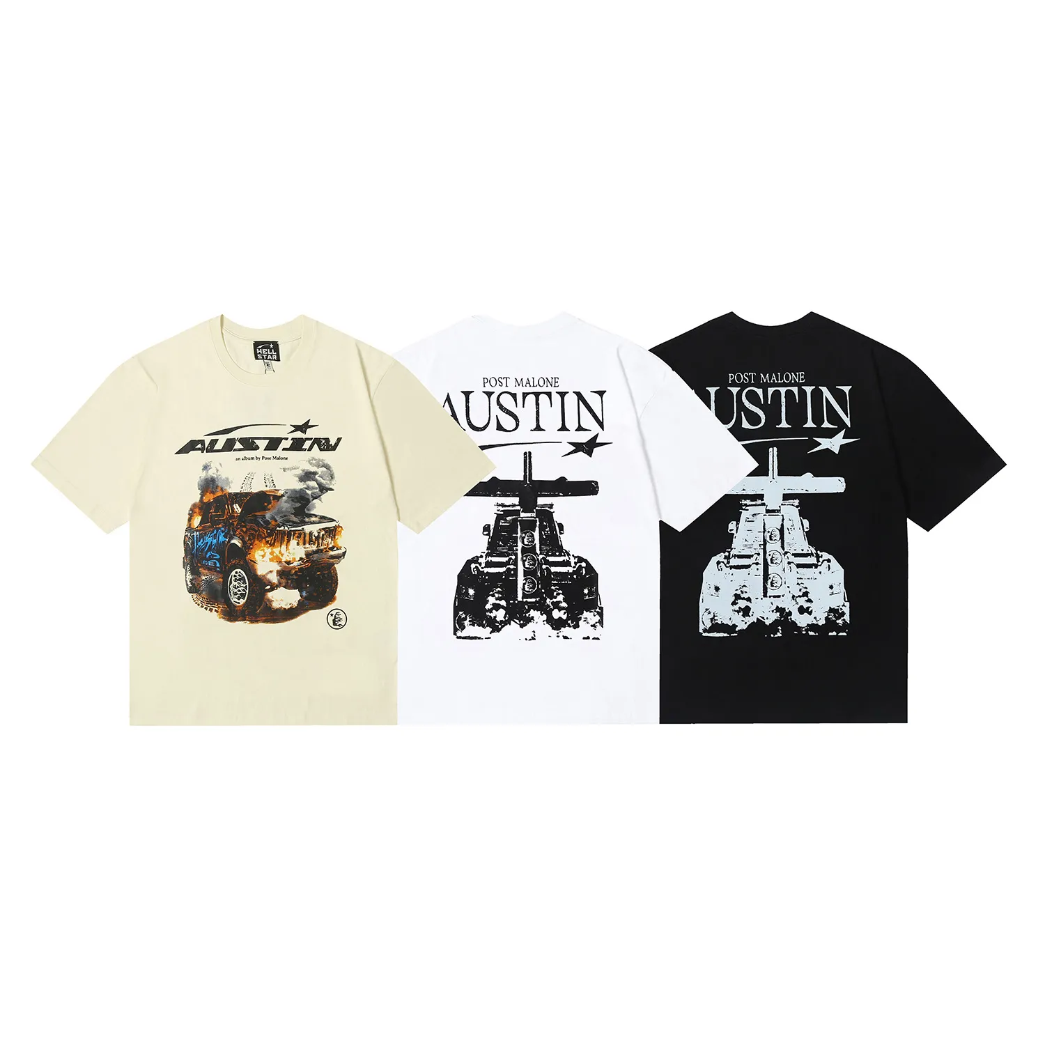 6612# P116 Hellstar short-sleeved Hellstar Rapper star fashion brand American fashion print high street retro T-shirt Color: White Apricot Black Size: S M L XL