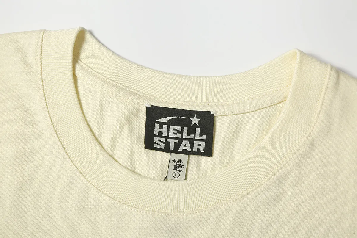 6612# P116 Hellstar short-sleeved Hellstar Rapper star fashion brand American fashion print high street retro T-shirt Color: White Apricot Black Size: S M L XL