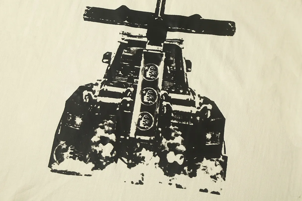 6612# P116 Hellstar short-sleeved Hellstar Rapper star fashion brand American fashion print high street retro T-shirt Color: White Apricot Black Size: S M L XL