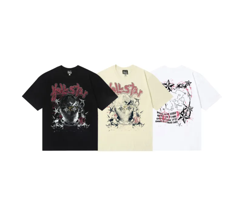 6630# P112 Hellstar American fashion high street pure cotton loose short-sleeved T-shirt Color: White Black Apricot Code Number: S M L XL