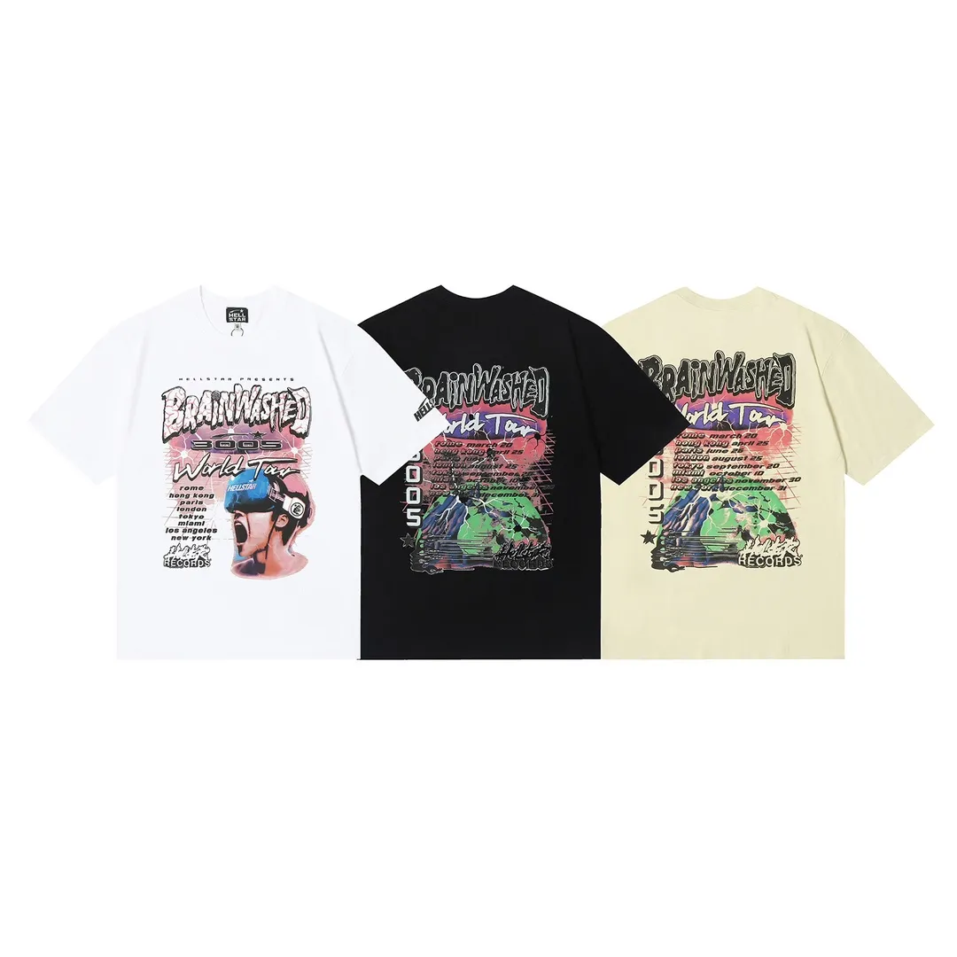 6645# P116 Hellstar American fashion high street pure cotton loose short-sleeved T-shirt Color: White Black Apricot Code Number: S M L XL