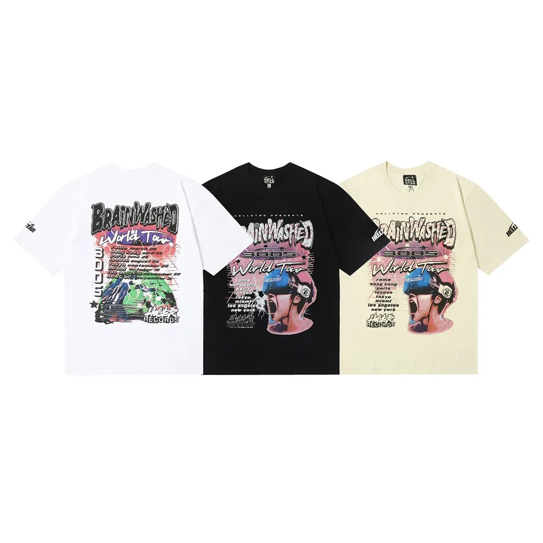 6645# P116 Hellstar American fashion high street pure cotton loose short-sleeved T-shirt Color: White Black Apricot Code Number: S M L XL