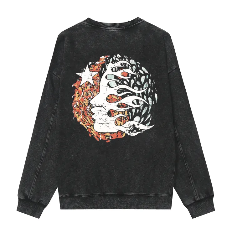 2209# P176 Washed European and American trendy brand Hellstar Washed and distressed American men and women casual loose round neck pocketless pullover sweatshirt Color: Black Size: S M L XL