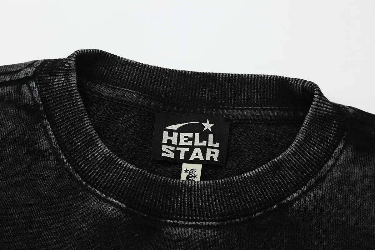 2209# P176 Washed European and American trendy brand Hellstar Washed and distressed American men and women casual loose round neck pocketless pullover sweatshirt Color: Black Size: S M L XL