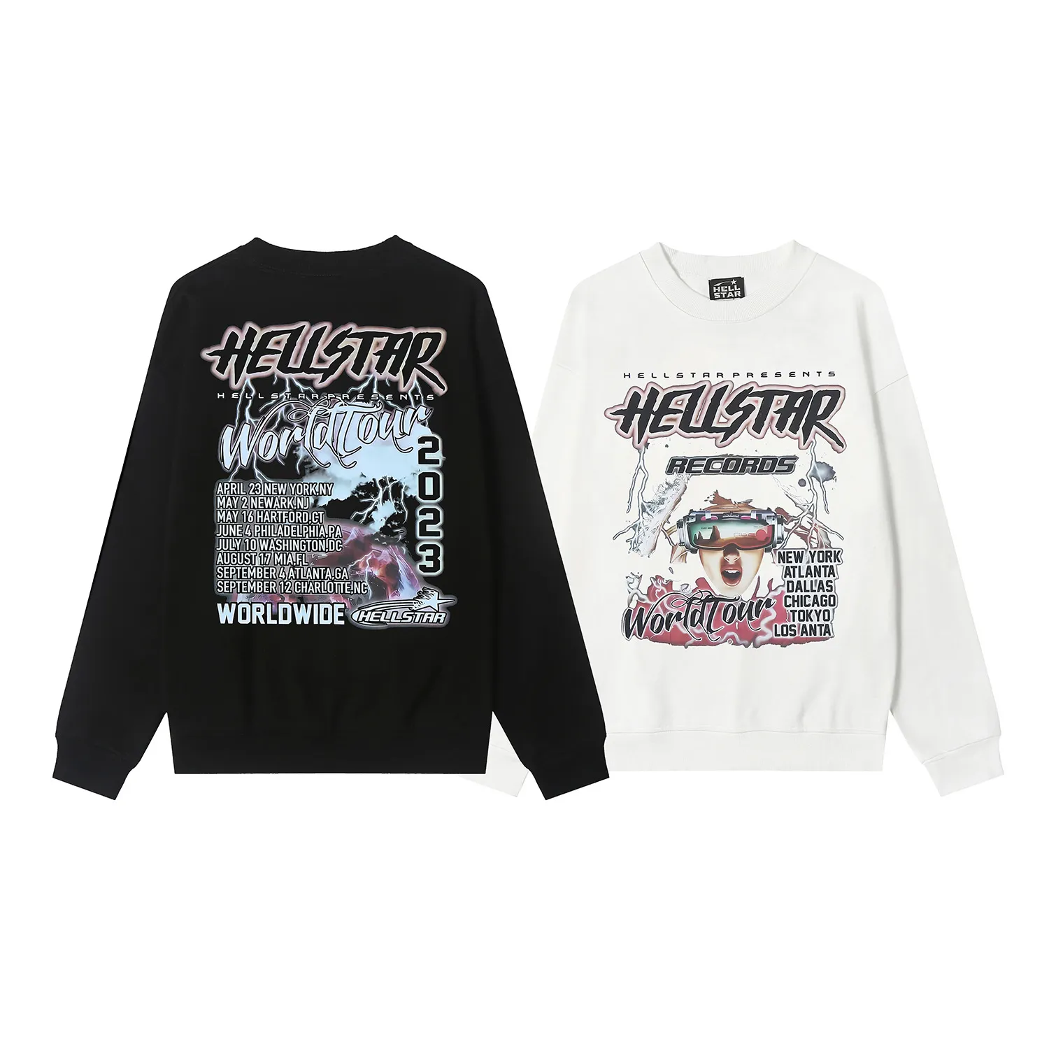 8834# P160 Hellstar high-quality Hellstar American trendy printed cotton terry crew neck sweatshirt Color: White Black Size: S M L XL