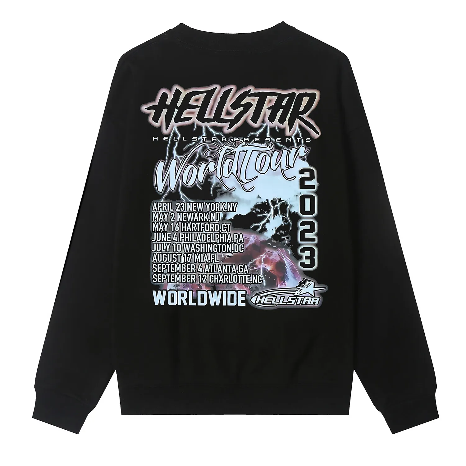8834# P160 Hellstar high-quality Hellstar American trendy printed cotton terry crew neck sweatshirt Color: White Black Size: S M L XL
