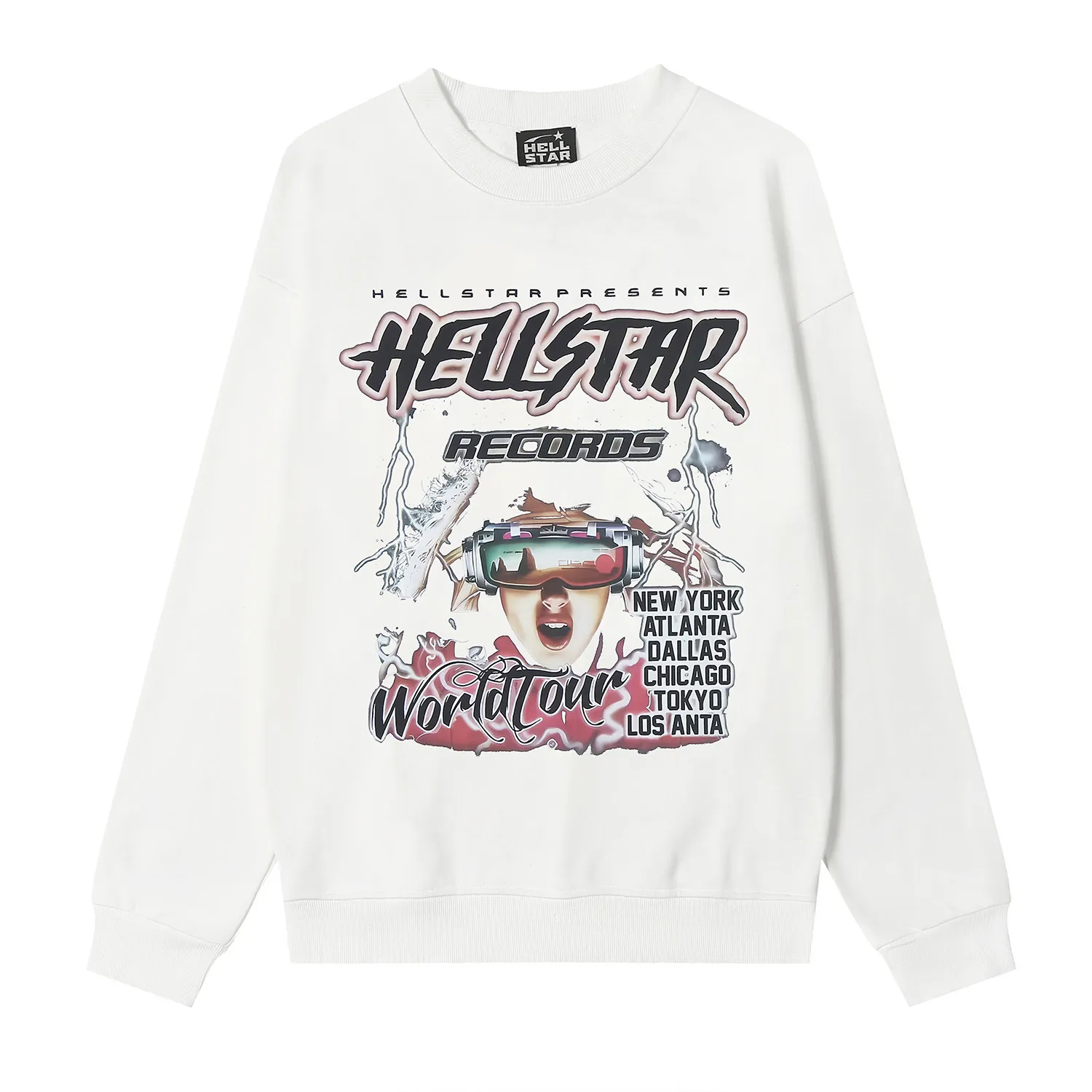 8834# P160 Hellstar high-quality Hellstar American trendy printed cotton terry crew neck sweatshirt Color: White Black Size: S M L XL