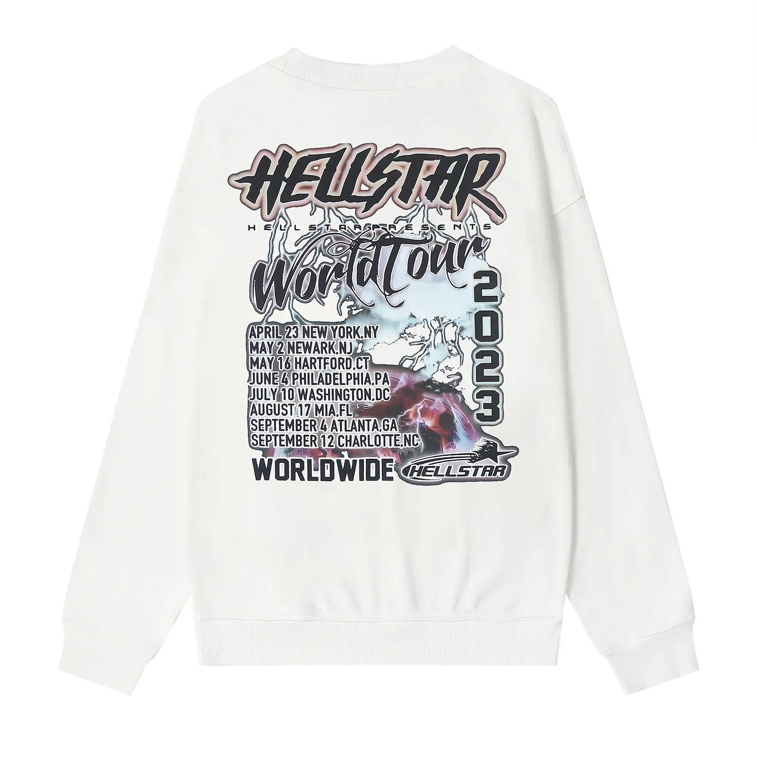 8834# P160 Hellstar high-quality Hellstar American trendy printed cotton terry crew neck sweatshirt Color: White Black Size: S M L XL