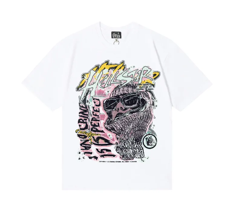 6737# P116 Hellstar American fashion high street pure cotton loose short-sleeved T-shirt Color: White Apricot Code Number: S M L XL