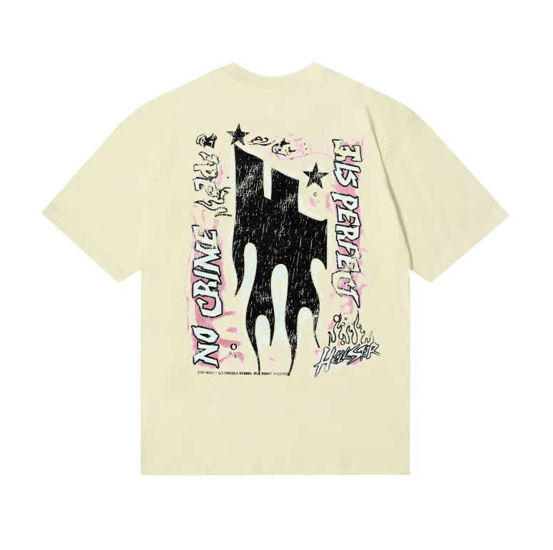 6737# P116 Hellstar American fashion high street pure cotton loose short-sleeved T-shirt Color: White Apricot Code Number: S M L XL