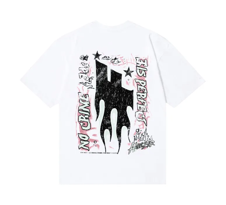 6737# P116 Hellstar American fashion high street pure cotton loose short-sleeved T-shirt Color: White Apricot Code Number: S M L XL