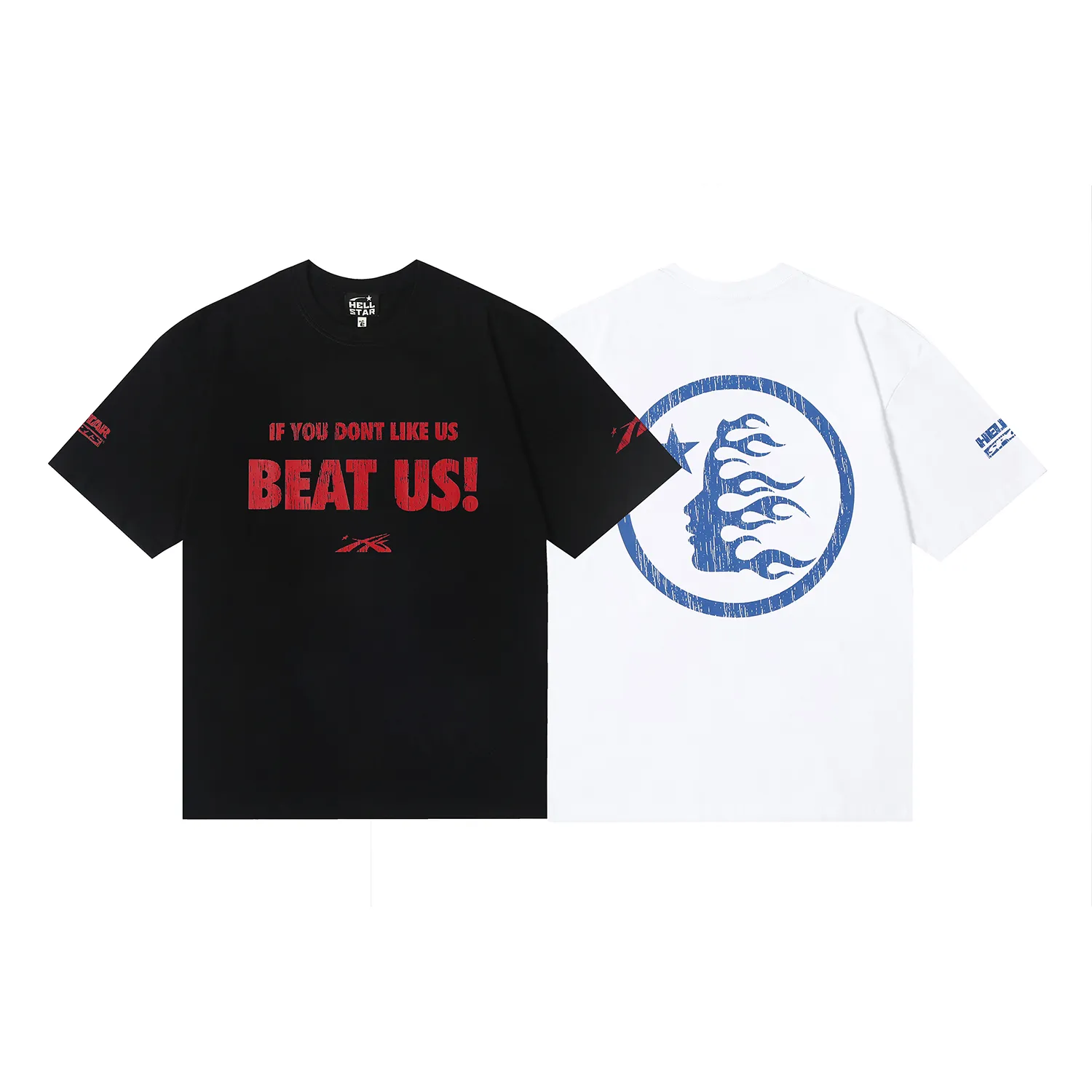 6605# P116 High quality Hell Hell Star BEAT US slogan printed casual retro men's and women's American fashion brand short-sleeved T-shirt Color: White Black Size: S M L XL