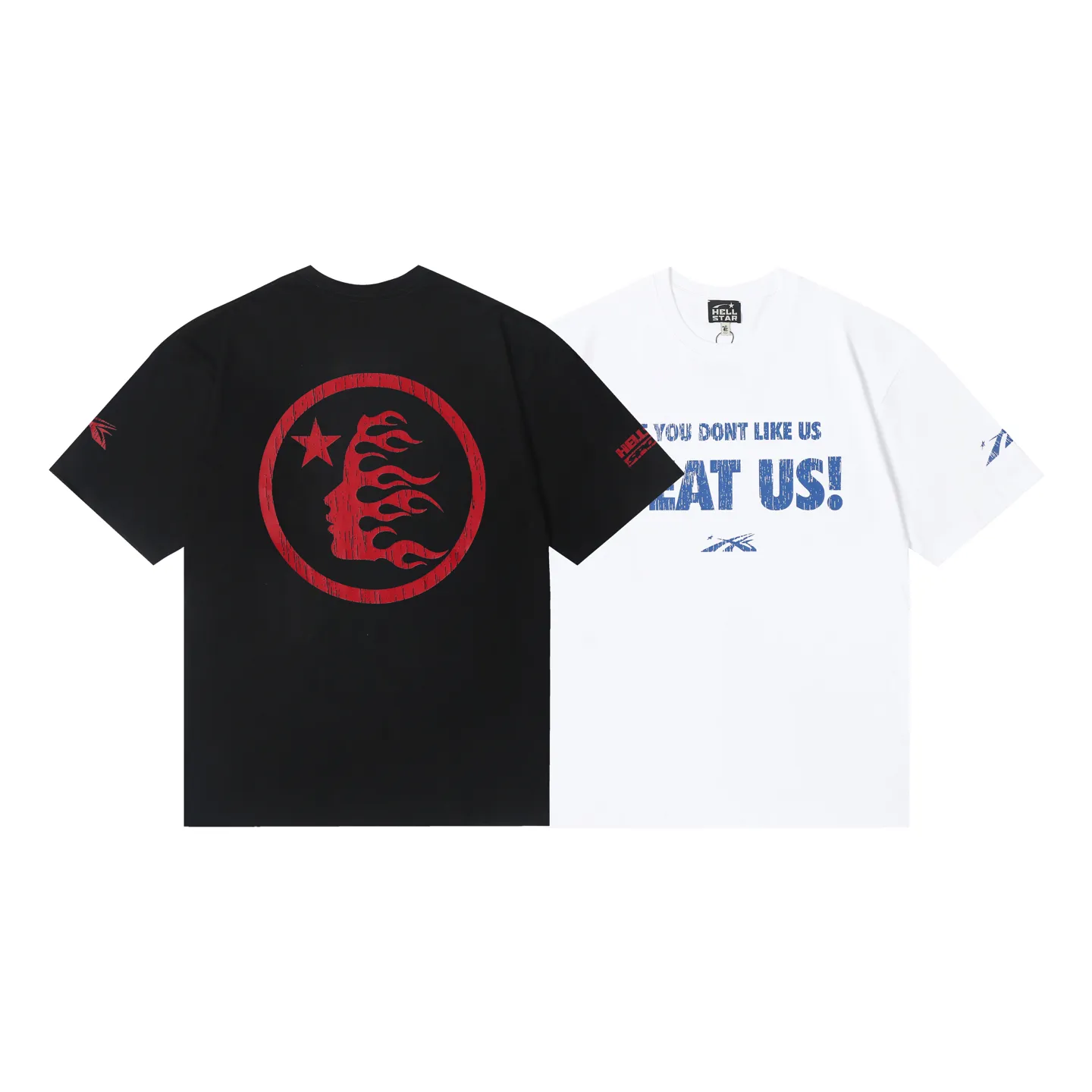 6605# P116 High quality Hell Hell Star BEAT US slogan printed casual retro men's and women's American fashion brand short-sleeved T-shirt Color: White Black Size: S M L XL