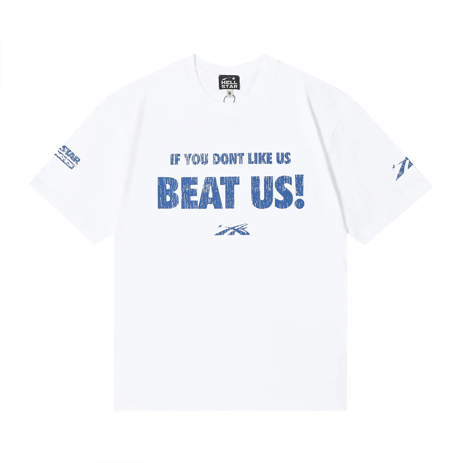 6605# P116 High quality Hell Hell Star BEAT US slogan printed casual retro men's and women's American fashion brand short-sleeved T-shirt Color: White Black Size: S M L XL