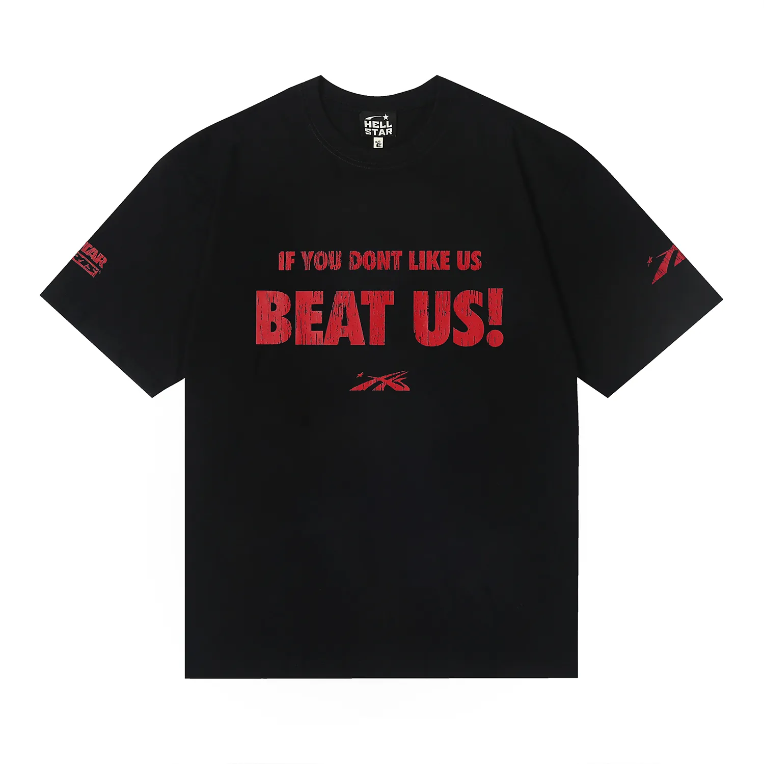 6605# P116 High quality Hell Hell Star BEAT US slogan printed casual retro men's and women's American fashion brand short-sleeved T-shirt Color: White Black Size: S M L XL
