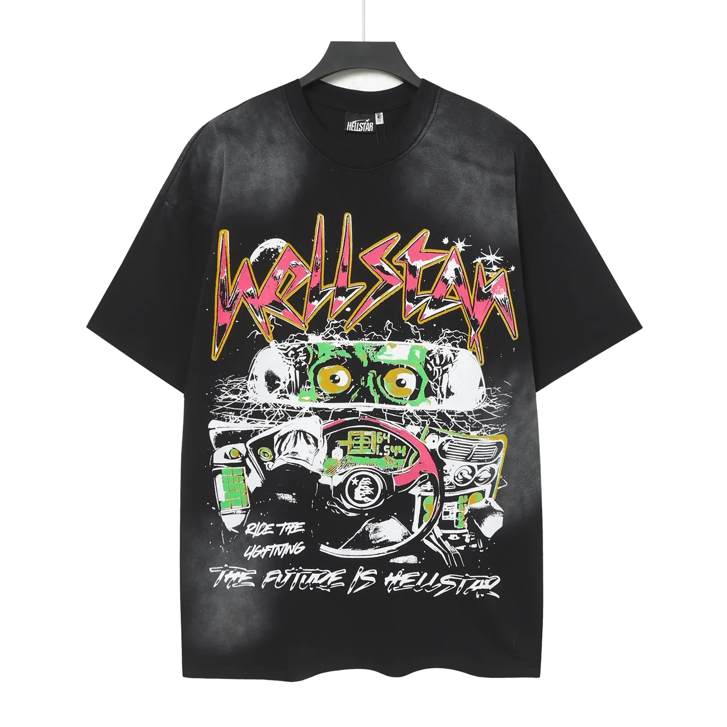 P124 Hellstar Hellstar Cross-border European and American style street fashion brand pure cotton T-shirt Fabric (fabric): 32 counts 250g washed combed double yarn pure cotton Size (size): S-M- L- X L Color (colour): Washed black (spray Ma Liu)