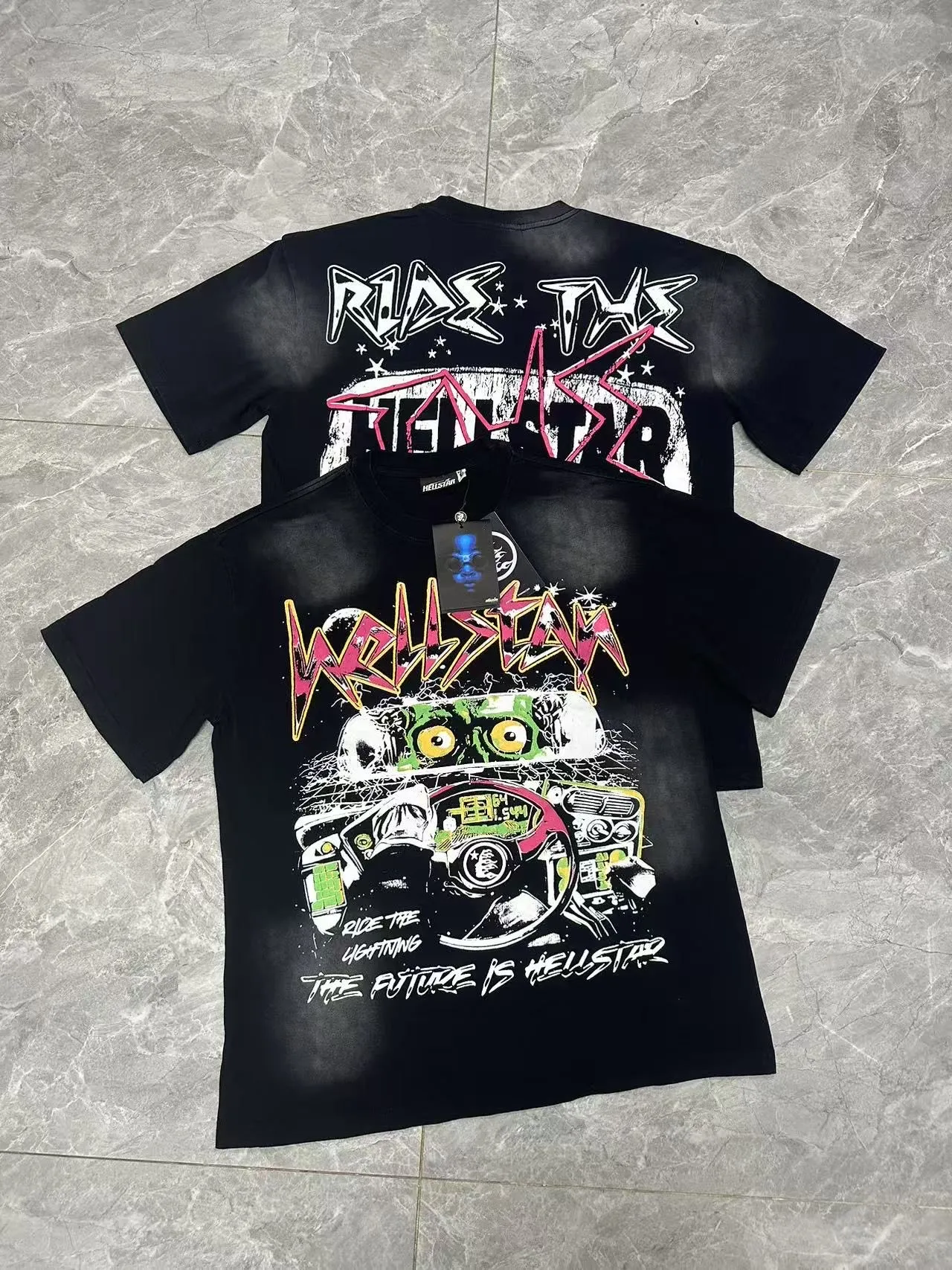 P124 Hellstar Hellstar Cross-border European and American style street fashion brand pure cotton T-shirt Fabric (fabric): 32 counts 250g washed combed double yarn pure cotton Size (size): S-M- L- X L Color (colour): Washed black (spray Ma Liu)