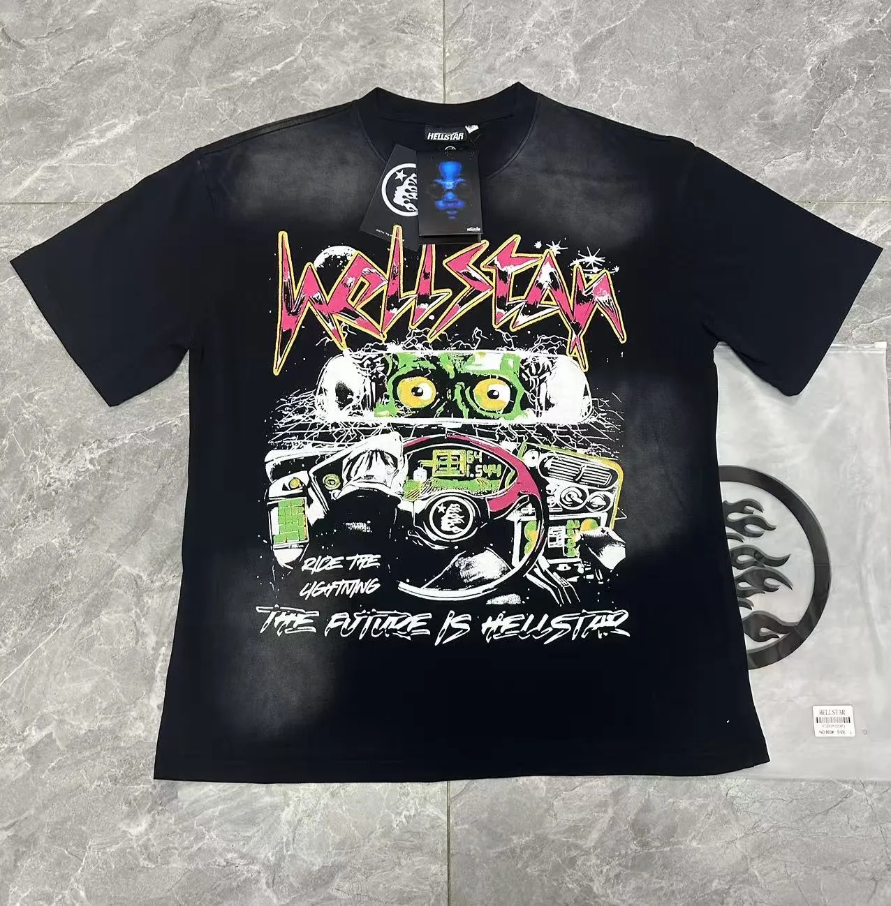 P124 Hellstar Hellstar Cross-border European and American style street fashion brand pure cotton T-shirt Fabric (fabric): 32 counts 250g washed combed double yarn pure cotton Size (size): S-M- L- X L Color (colour): Washed black (spray Ma Liu)