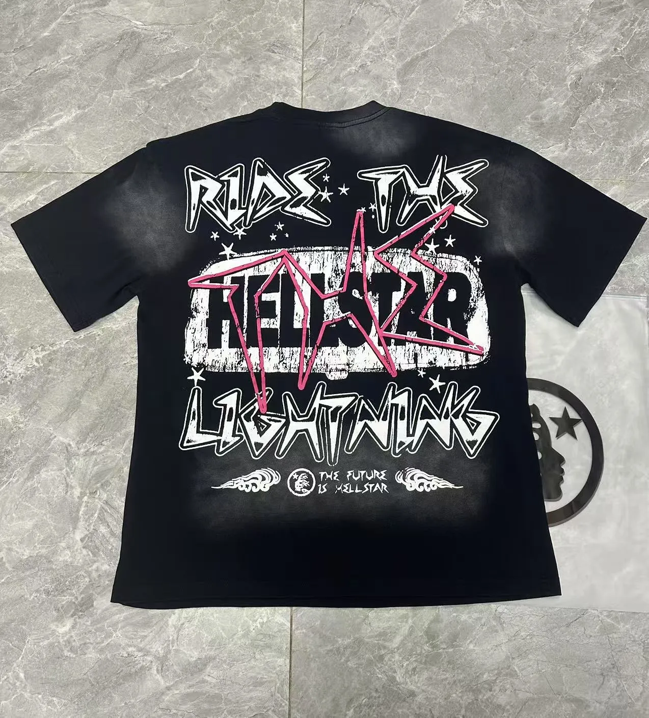 P124 Hellstar Hellstar Cross-border European and American style street fashion brand pure cotton T-shirt Fabric (fabric): 32 counts 250g washed combed double yarn pure cotton Size (size): S-M- L- X L Color (colour): Washed black (spray Ma Liu)