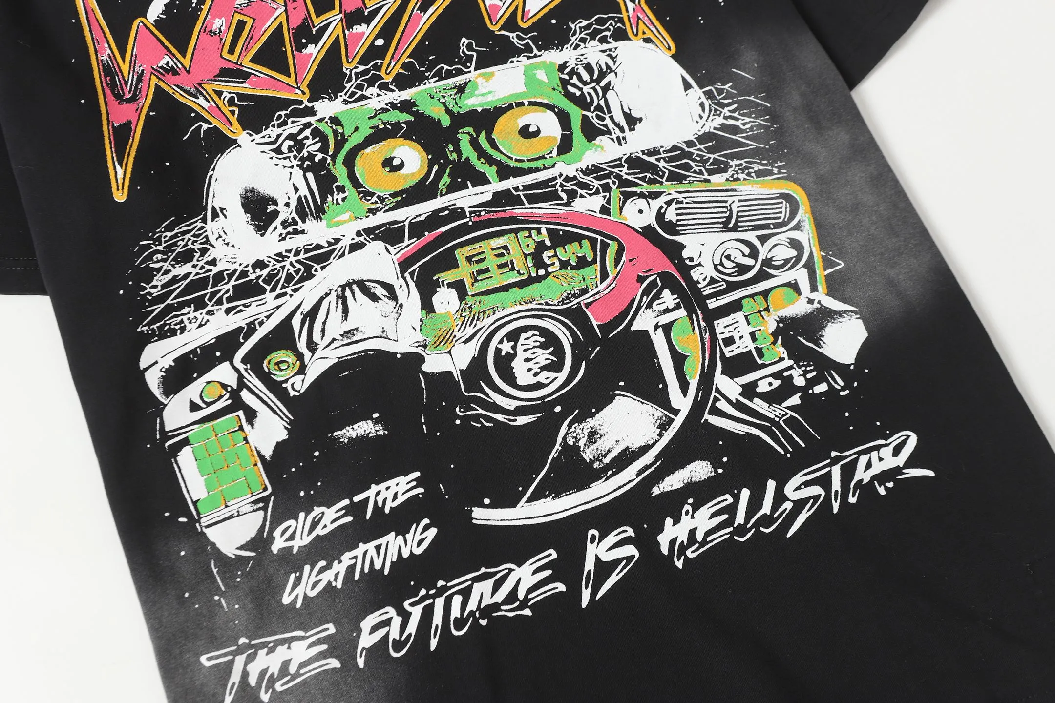 P124 Hellstar Hellstar Cross-border European and American style street fashion brand pure cotton T-shirt Fabric (fabric): 32 counts 250g washed combed double yarn pure cotton Size (size): S-M- L- X L Color (colour): Washed black (spray Ma Liu)
