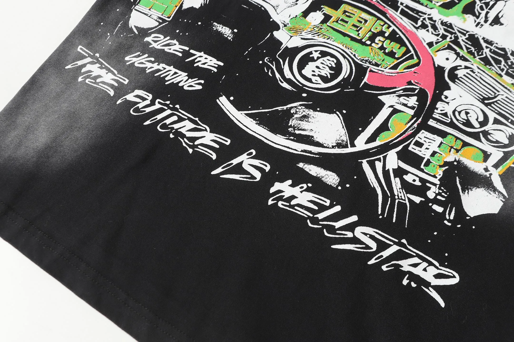 P124 Hellstar Hellstar Cross-border European and American style street fashion brand pure cotton T-shirt Fabric (fabric): 32 counts 250g washed combed double yarn pure cotton Size (size): S-M- L- X L Color (colour): Washed black (spray Ma Liu)