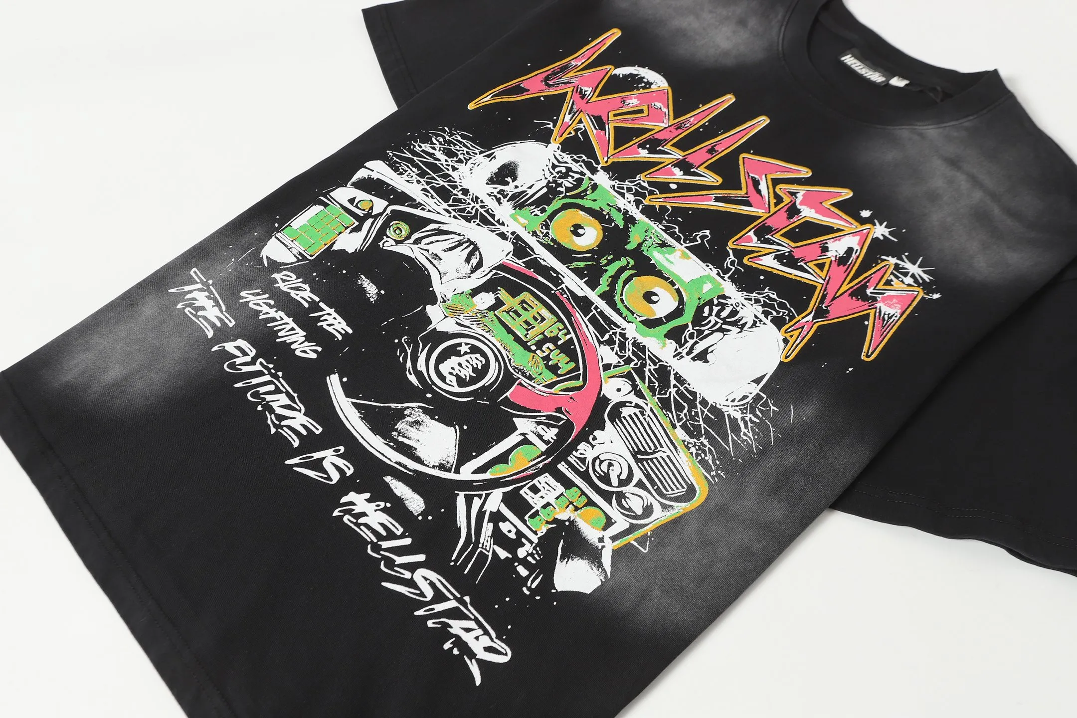 P124 Hellstar Hellstar Cross-border European and American style street fashion brand pure cotton T-shirt Fabric (fabric): 32 counts 250g washed combed double yarn pure cotton Size (size): S-M- L- X L Color (colour): Washed black (spray Ma Liu)