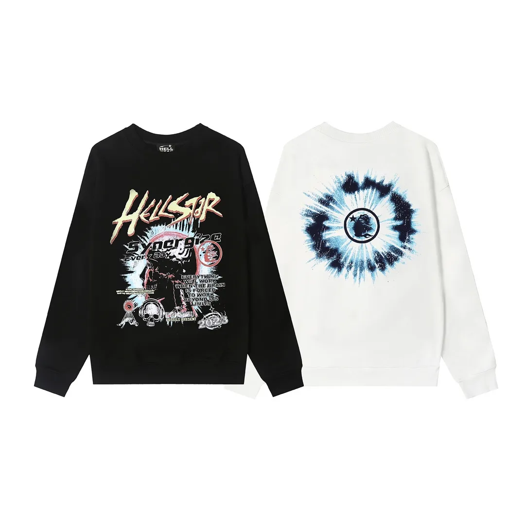 8821# P160 Hellstar high-quality Hellstar American trendy printed cotton terry crew neck sweatshirt Color: White Black Size: S M L XL