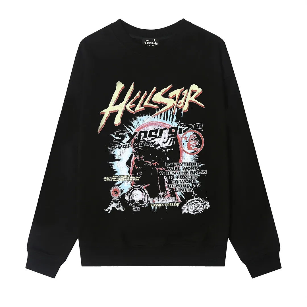 8821# P160 Hellstar high-quality Hellstar American trendy printed cotton terry crew neck sweatshirt Color: White Black Size: S M L XL