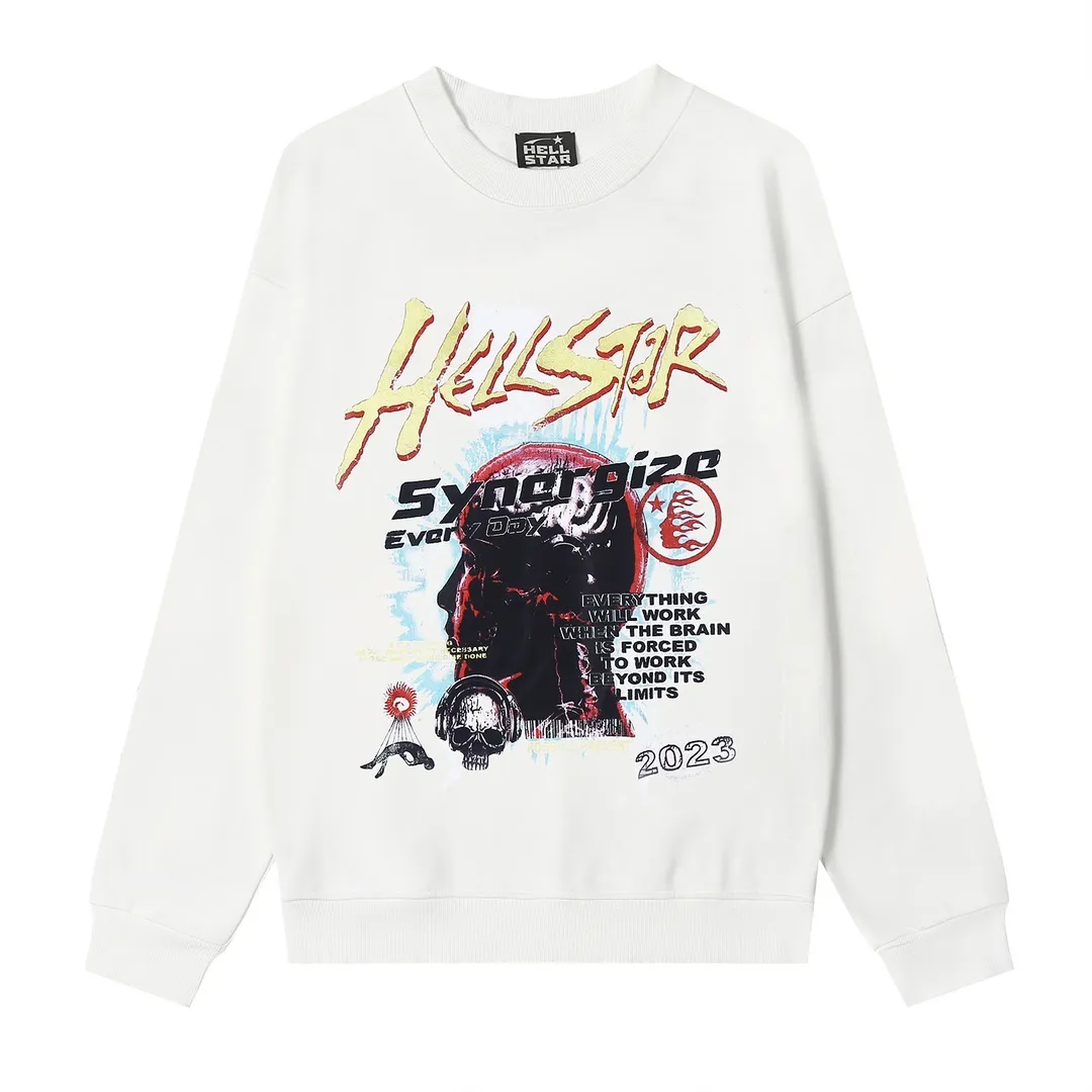 8821# P160 Hellstar high-quality Hellstar American trendy printed cotton terry crew neck sweatshirt Color: White Black Size: S M L XL