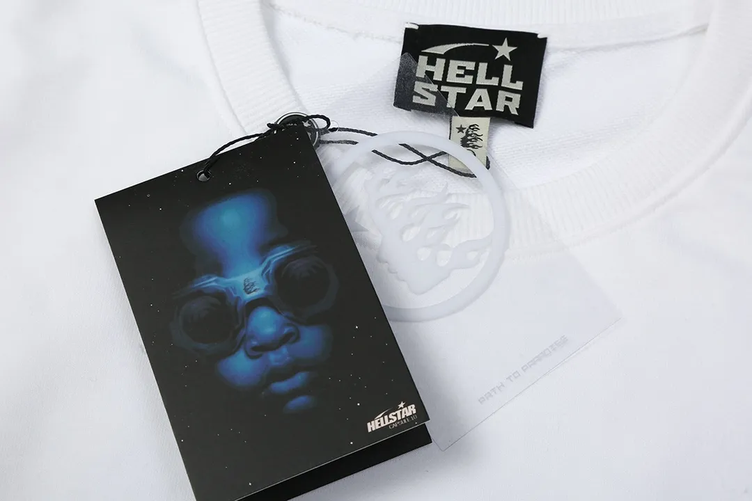 8821# P160 Hellstar high-quality Hellstar American trendy printed cotton terry crew neck sweatshirt Color: White Black Size: S M L XL