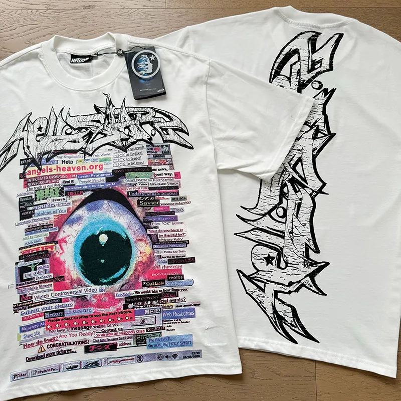 P110 5608# Real shot Hellstar Meichao high street pure cotton loose short-sleeved T-shirt Fabric: 240g 32 count fine cotton double yarn pure cotton Color: White Size: S M L XL