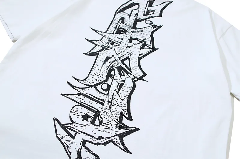 P110 5608# Real shot Hellstar Meichao high street pure cotton loose short-sleeved T-shirt Fabric: 240g 32 count fine cotton double yarn pure cotton Color: White Size: S M L XL