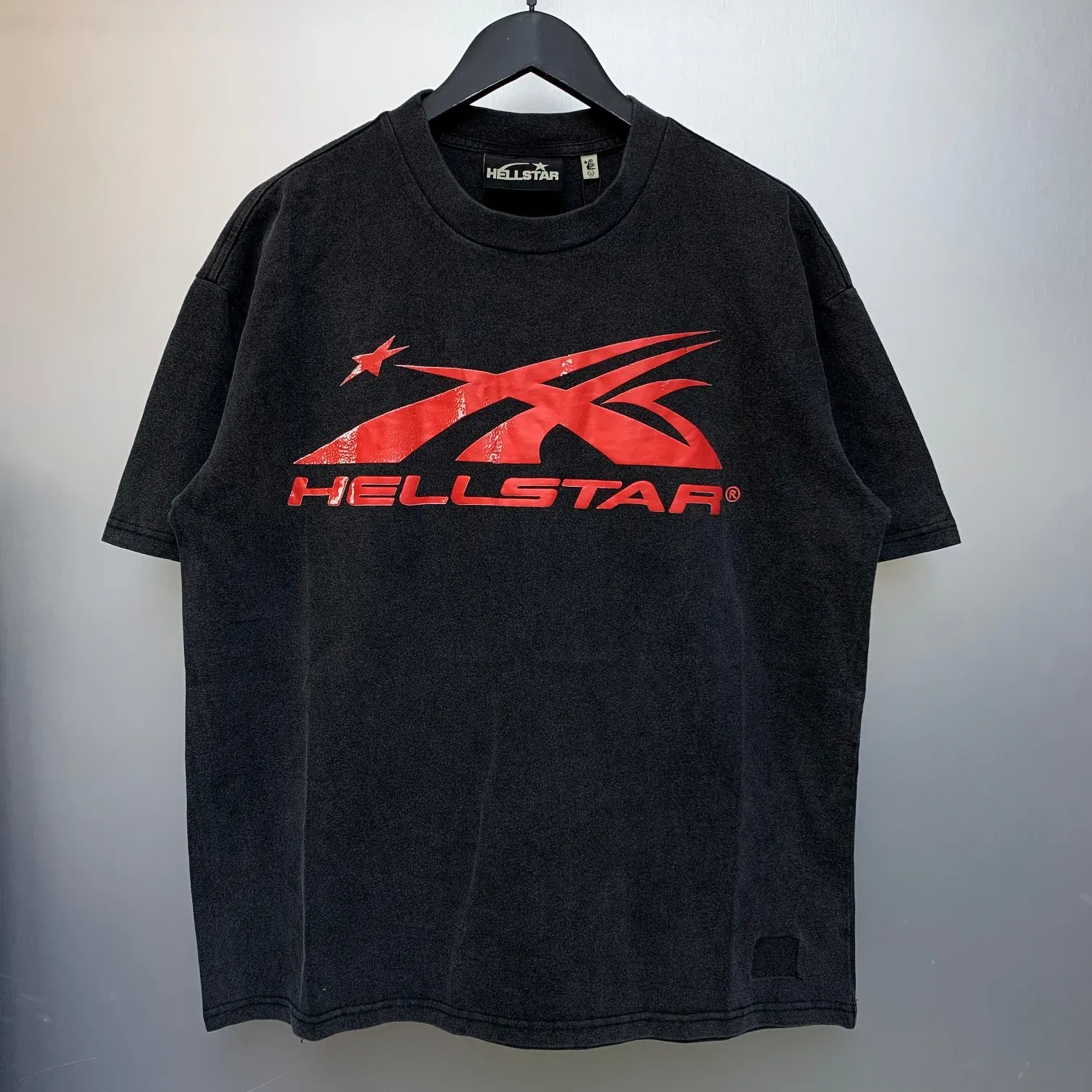 P126 Custom Cut and sew garment in Los Angeles. Dyed and potassium sprayed with jumbo screen print. Fits slightly oversized. Gentle wash tumble dry. Dry clean preferred Newly popular Hellstar short-sleeved T-shirt!  Standard beauty and trendy workmanship, original customization (fabric, pattern, printing, hang tag, main mark, etc.), exaggerated style, explosive style, dare to break through tradition, bring adventurous new fashion experience!  YoungBoy, the most popular rapper in the youth circle, has shot a lot of models for him, and celebrities such as Dababy and Swae Lee frequently get dressed!  color: Vintage Black (washed black)