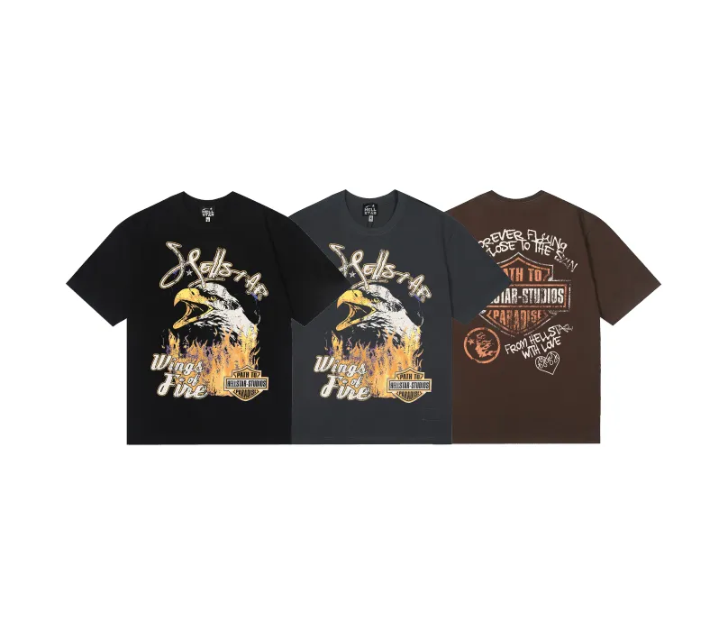 6760# P116 Hellstar American fashion high street pure cotton loose short-sleeved T-shirt Color: black gray dark coffee Size: S M L XL