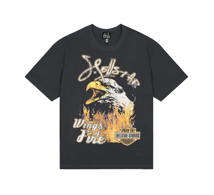 6760# P116 Hellstar American fashion high street pure cotton loose short-sleeved T-shirt Color: black gray dark coffee Size: S M L XL