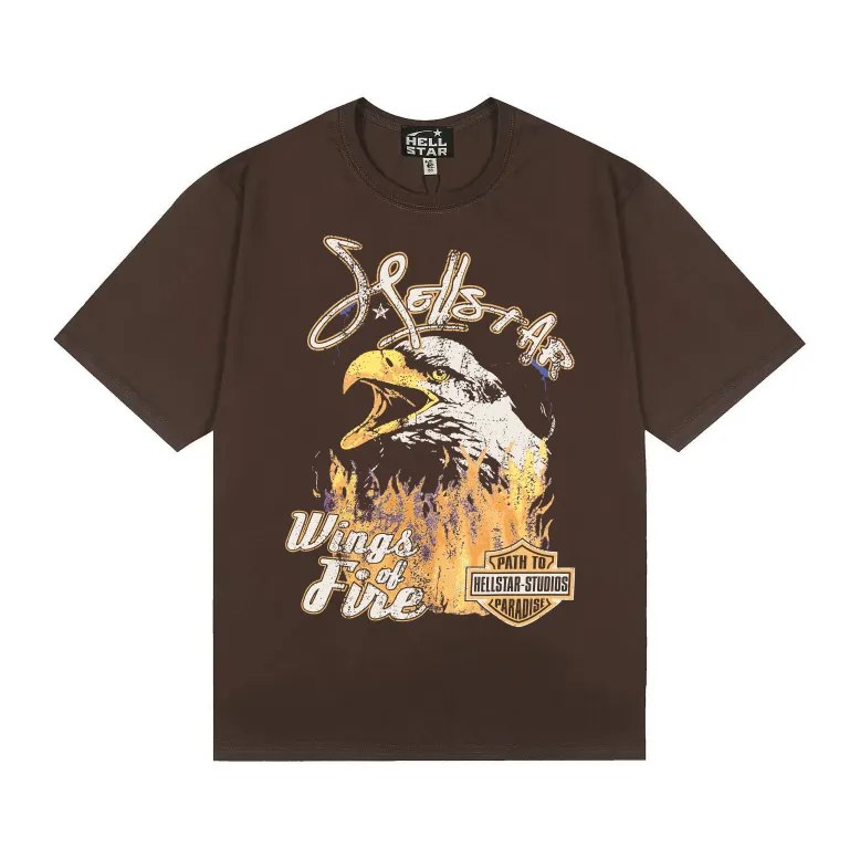 6760# P116 Hellstar American fashion high street pure cotton loose short-sleeved T-shirt Color: black gray dark coffee Size: S M L XL