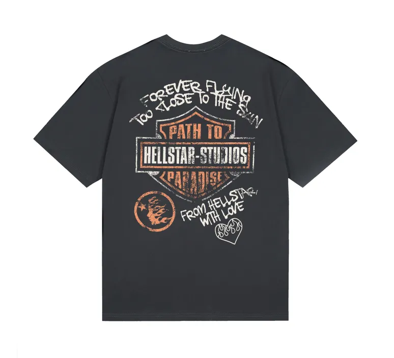 6760# P116 Hellstar American fashion high street pure cotton loose short-sleeved T-shirt Color: black gray dark coffee Size: S M L XL