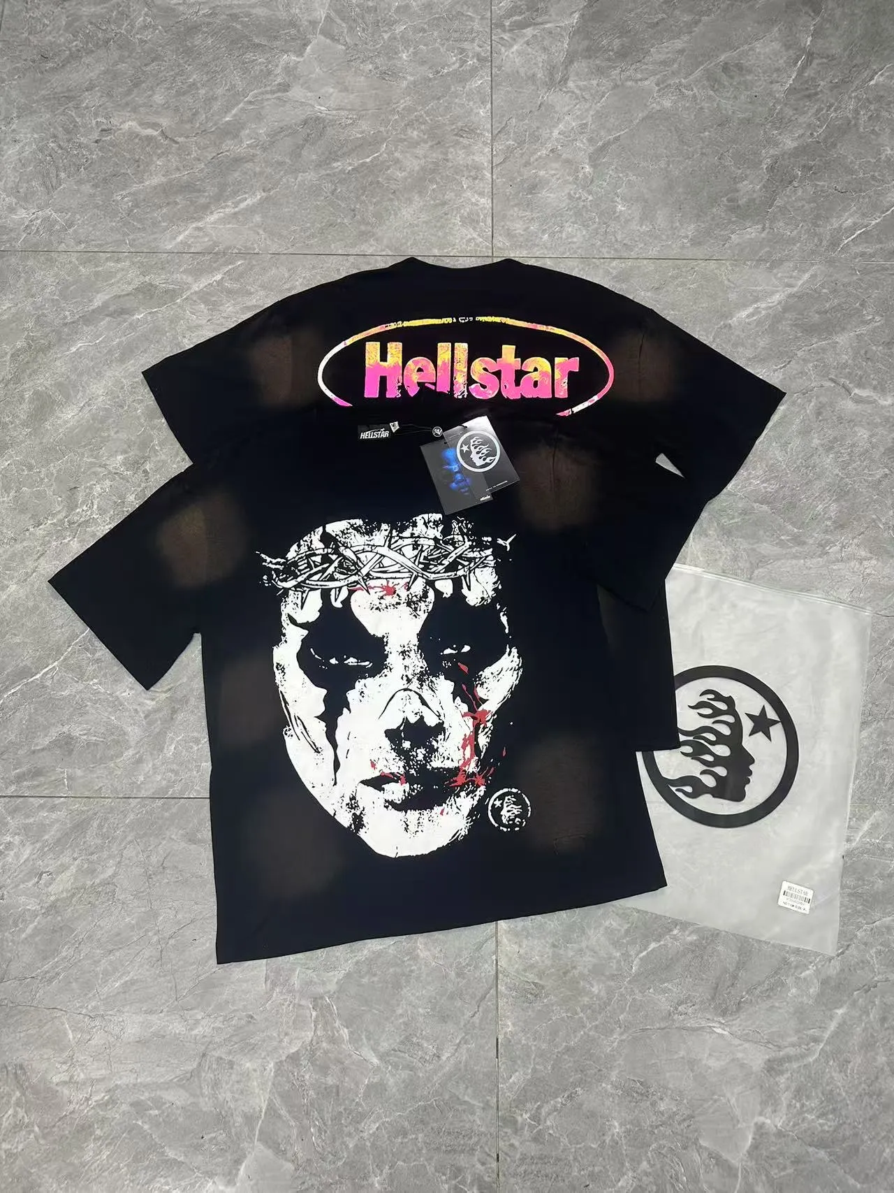 P124 Hellstar Hellstar Cross-border European and American style street fashion brand pure cotton T-shirt Fabric (fabric): 32 counts 250g washed combed double yarn pure cotton Size (size): S-M- L- X L Color (colour): Washed black (spray Ma Liu)