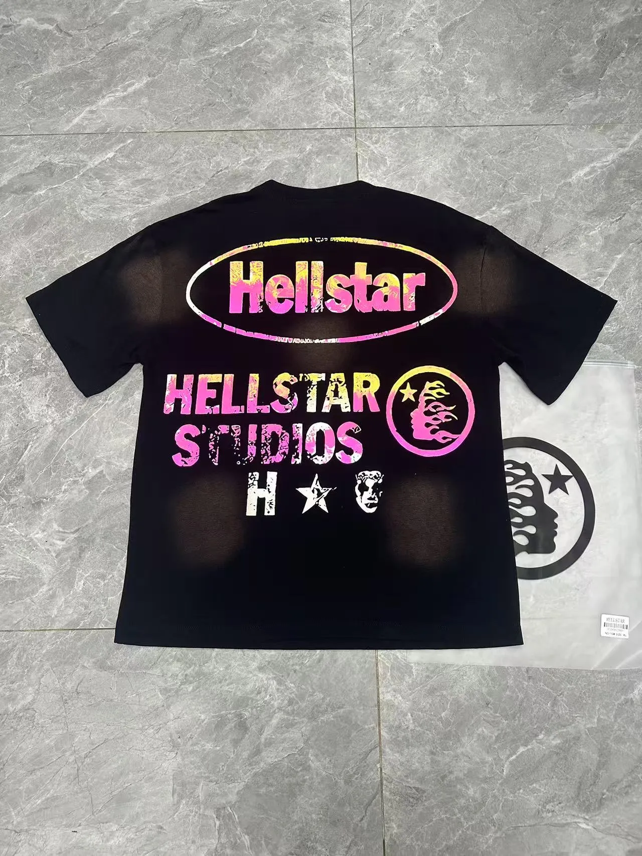 P124 Hellstar Hellstar Cross-border European and American style street fashion brand pure cotton T-shirt Fabric (fabric): 32 counts 250g washed combed double yarn pure cotton Size (size): S-M- L- X L Color (colour): Washed black (spray Ma Liu)