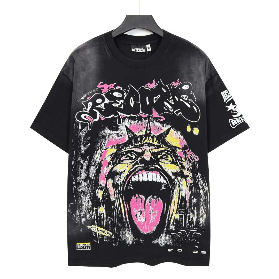 P124 Real-stock high-definition Hellstar Cross-border European and American style street brand pure cotton T-shirt Fabric (fabric): 32 pieces of 250g washed combed double yarn pure cotton Size (size): S-M- L- X L Color (colour): Washed black 👉