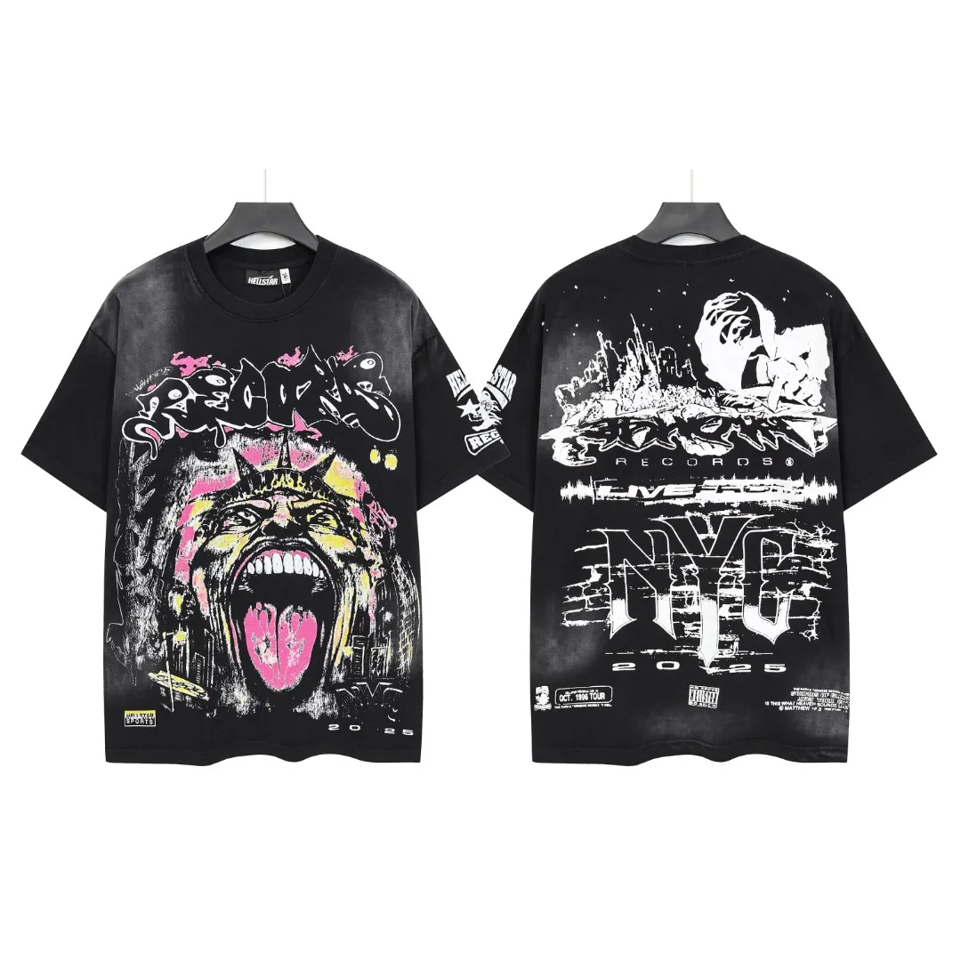P124 Real-stock high-definition Hellstar Cross-border European and American style street brand pure cotton T-shirt Fabric (fabric): 32 pieces of 250g washed combed double yarn pure cotton Size (size): S-M- L- X L Color (colour): Washed black 👉