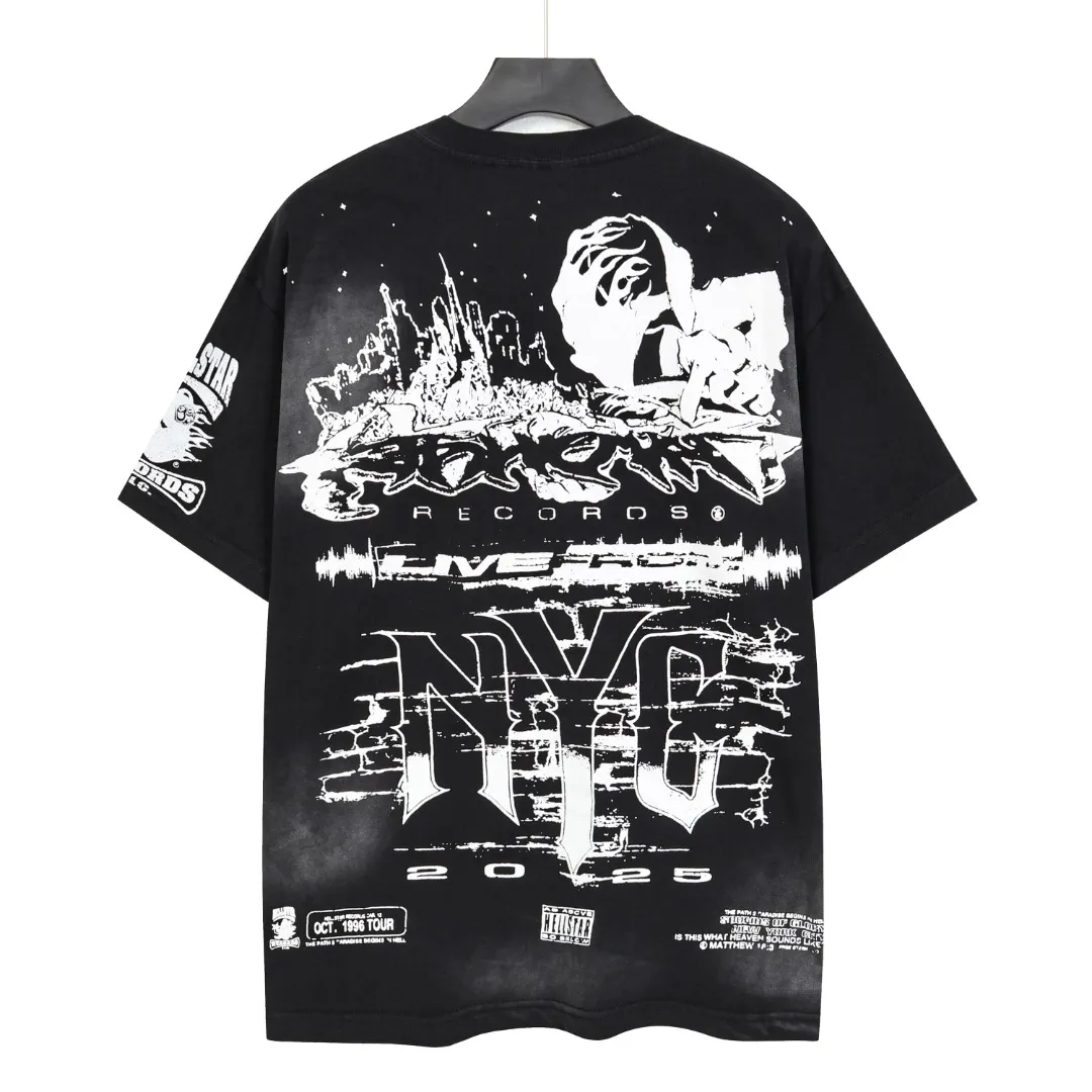 P124 Real-stock high-definition Hellstar Cross-border European and American style street brand pure cotton T-shirt Fabric (fabric): 32 pieces of 250g washed combed double yarn pure cotton Size (size): S-M- L- X L Color (colour): Washed black 👉