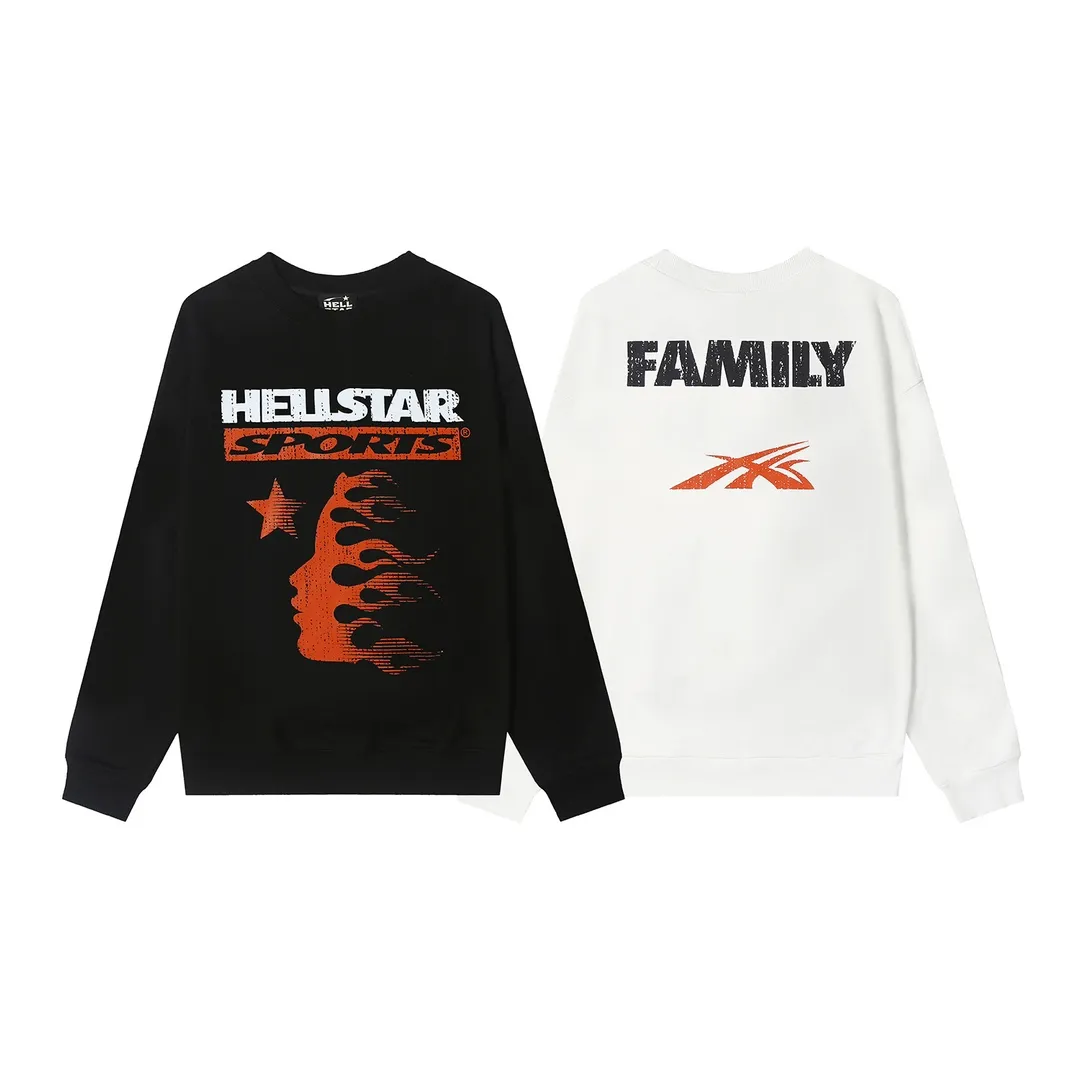 8819# P160 Hellstar high-quality Hellstar American trendy printed cotton terry crew neck sweatshirt Color: White Black Size: S M L XL
