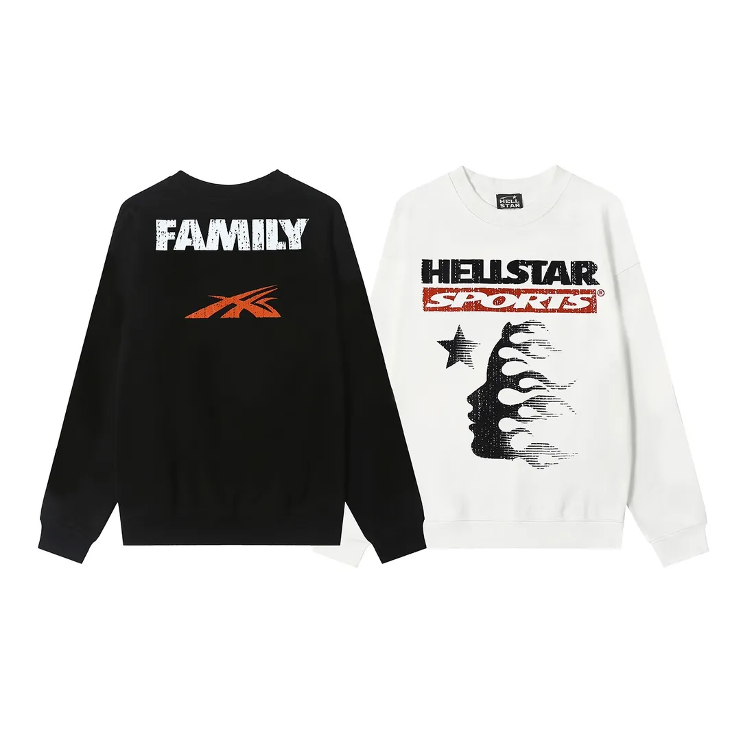 8819# P160 Hellstar high-quality Hellstar American trendy printed cotton terry crew neck sweatshirt Color: White Black Size: S M L XL